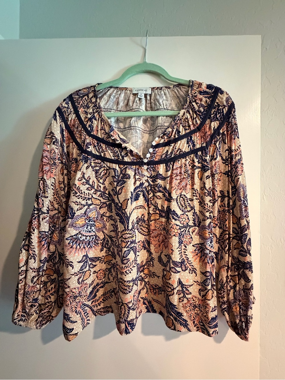 Evereve Floral Peasant Blouse - Cream, Navy & Pink